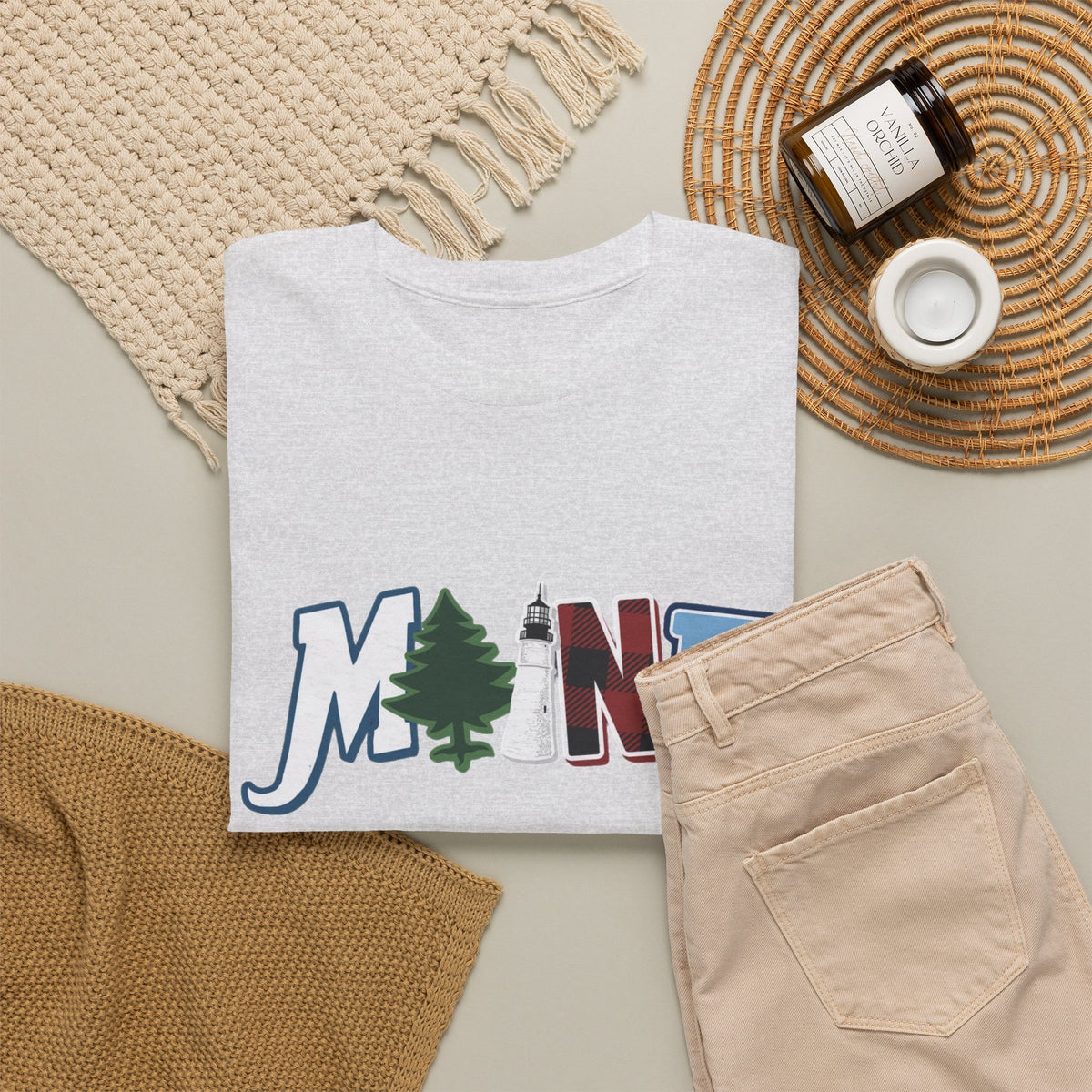 Maine Typography Tee | State Outline, Pine Tree, Lighthouse Men's Graphic T Shirt