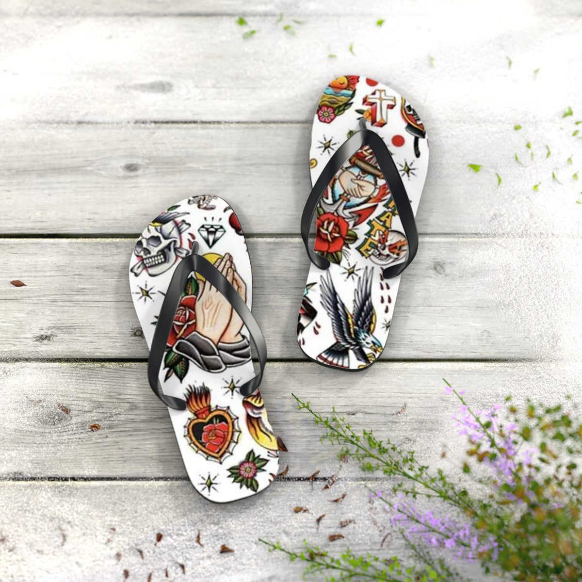 Sailor Jerry Navy Tattoos Sandals, Beach Shoes, Vacation Flip Flops, Pool Slides
