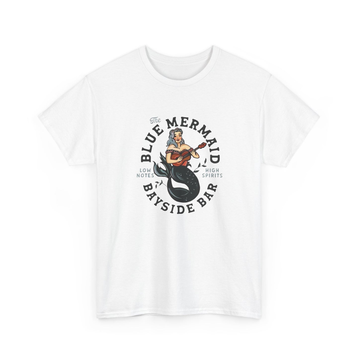Blue Mermaid Bayside Bar Retro Graphic T Shirt Unisex Heavy Cotton Tee