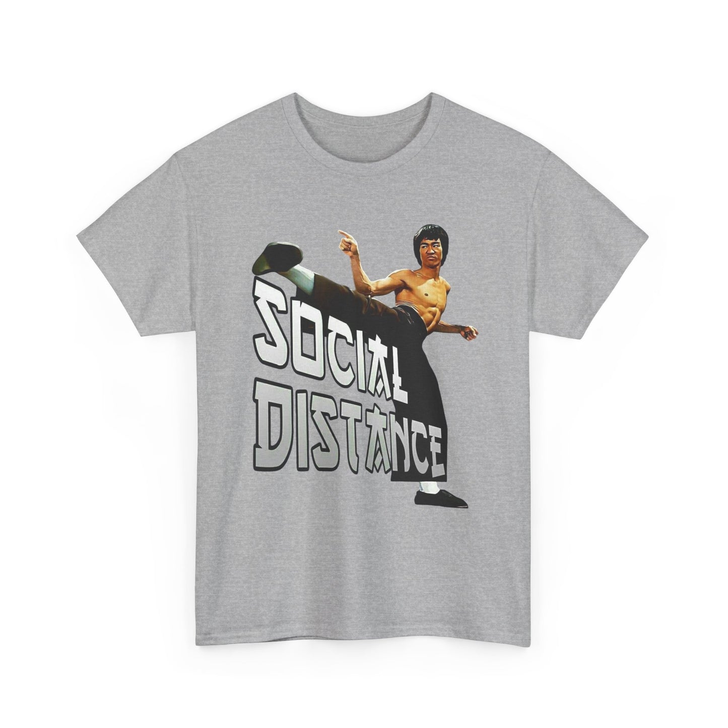 Social Distance Graphic T Shirt Funny Bruce Lee Karate Unisex Heavy Cotton Tee