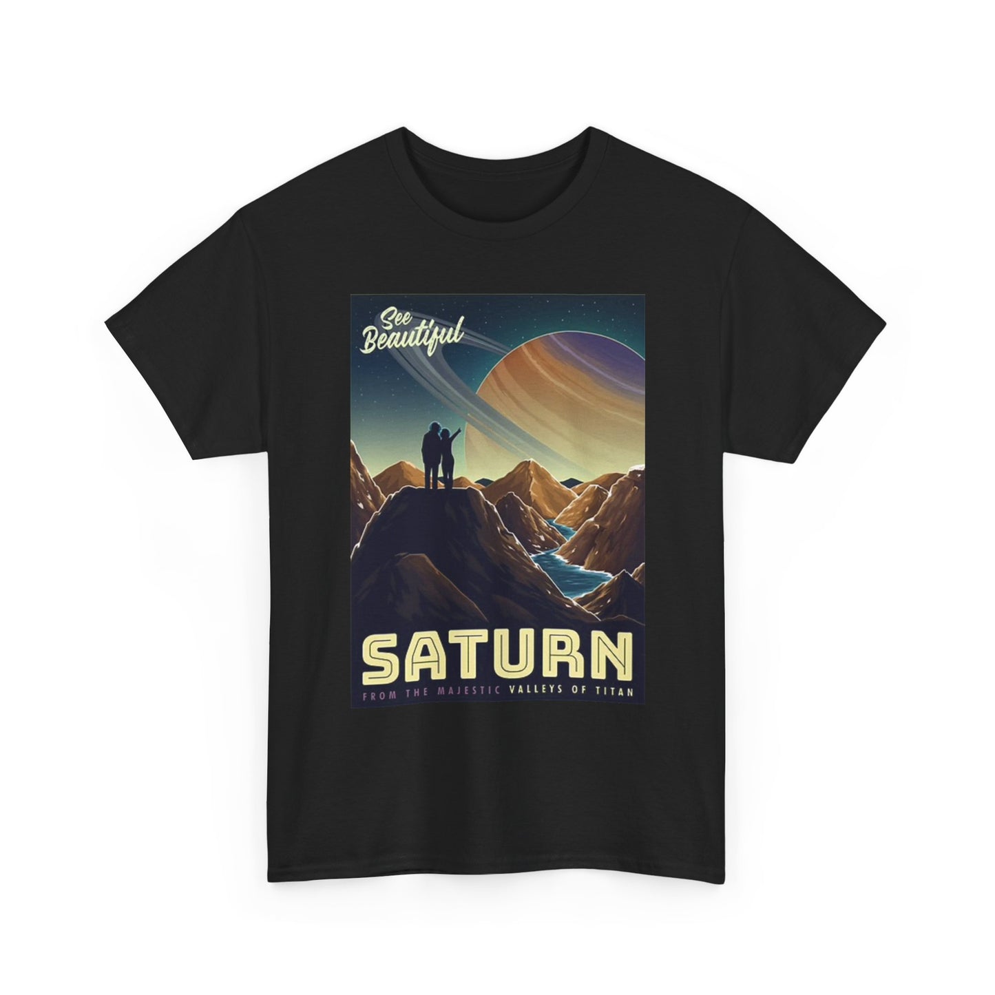 Saturn Space Graphic T Shirt Retro Outer Space Travel Unisex Heavy Cotton Tee
