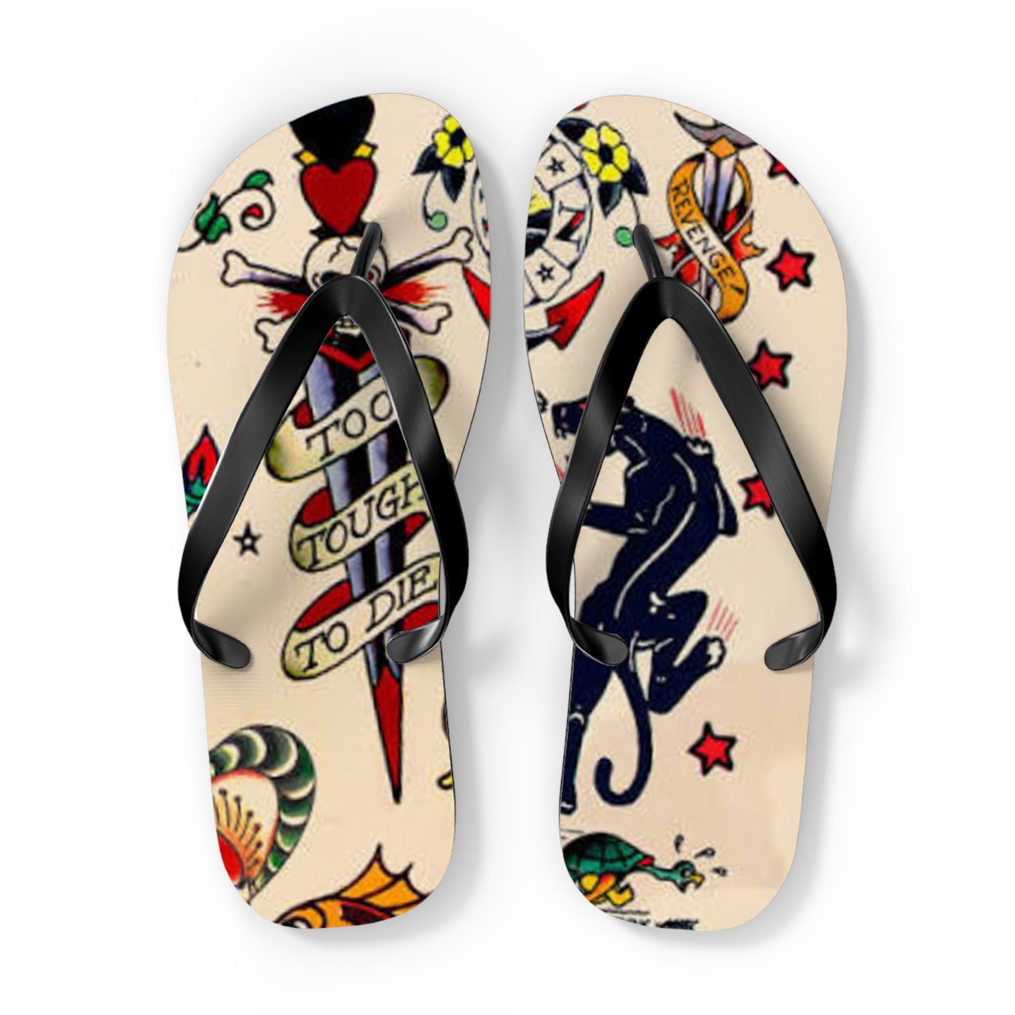 Sailor Jerry Tattoos Sandals, Beach Shoes, Vacation Flip Flops, Pool Slides