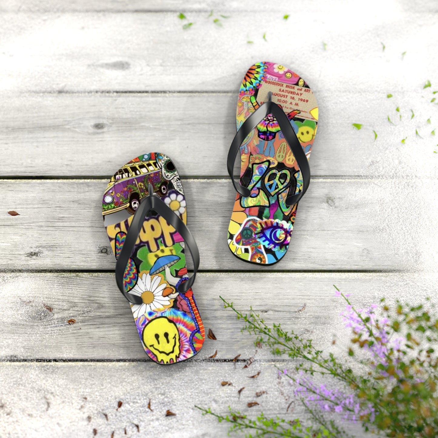 Hippy Trippy Vibes Beach Sandals, Slides for Summer, Flip Flops, Water Resistant