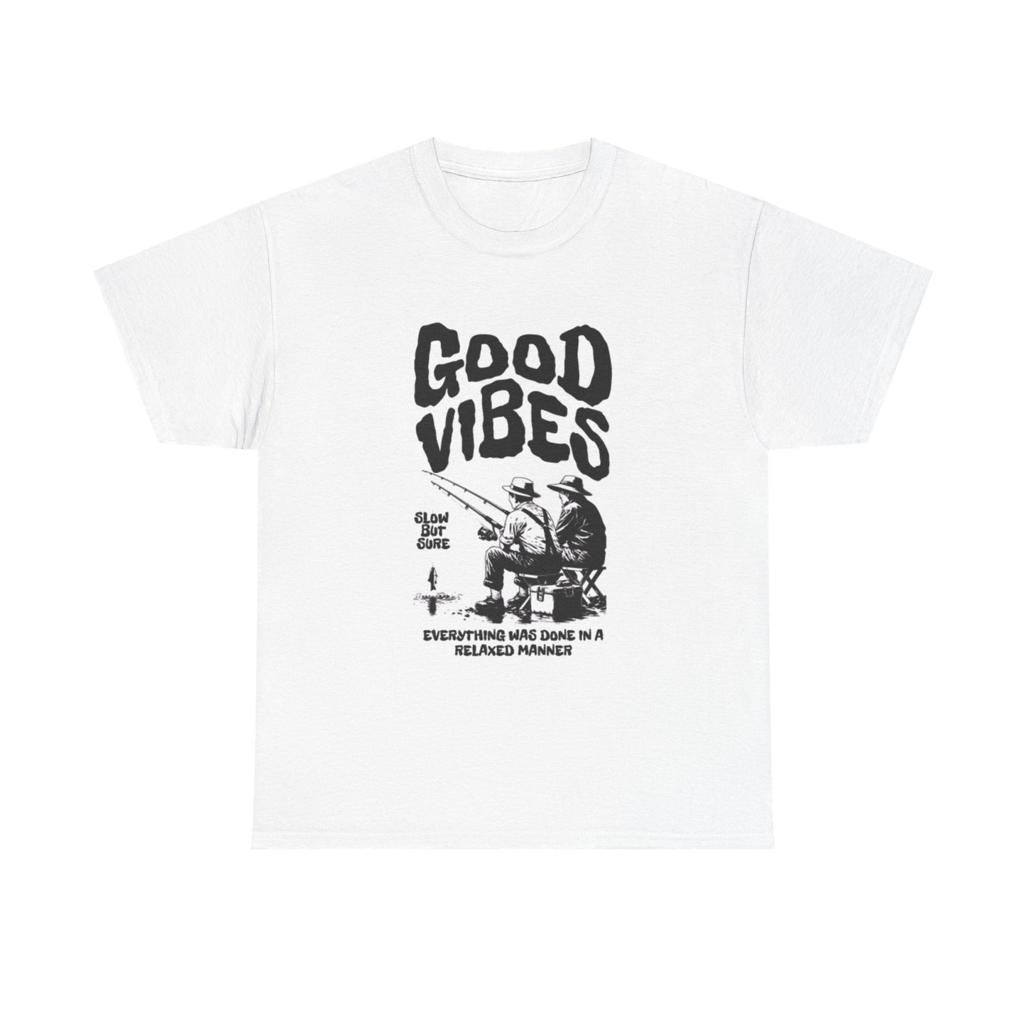 Good Vibes Fishing Tshirt Retro Graphic Lake Unisex Heavy Cotton Tee
