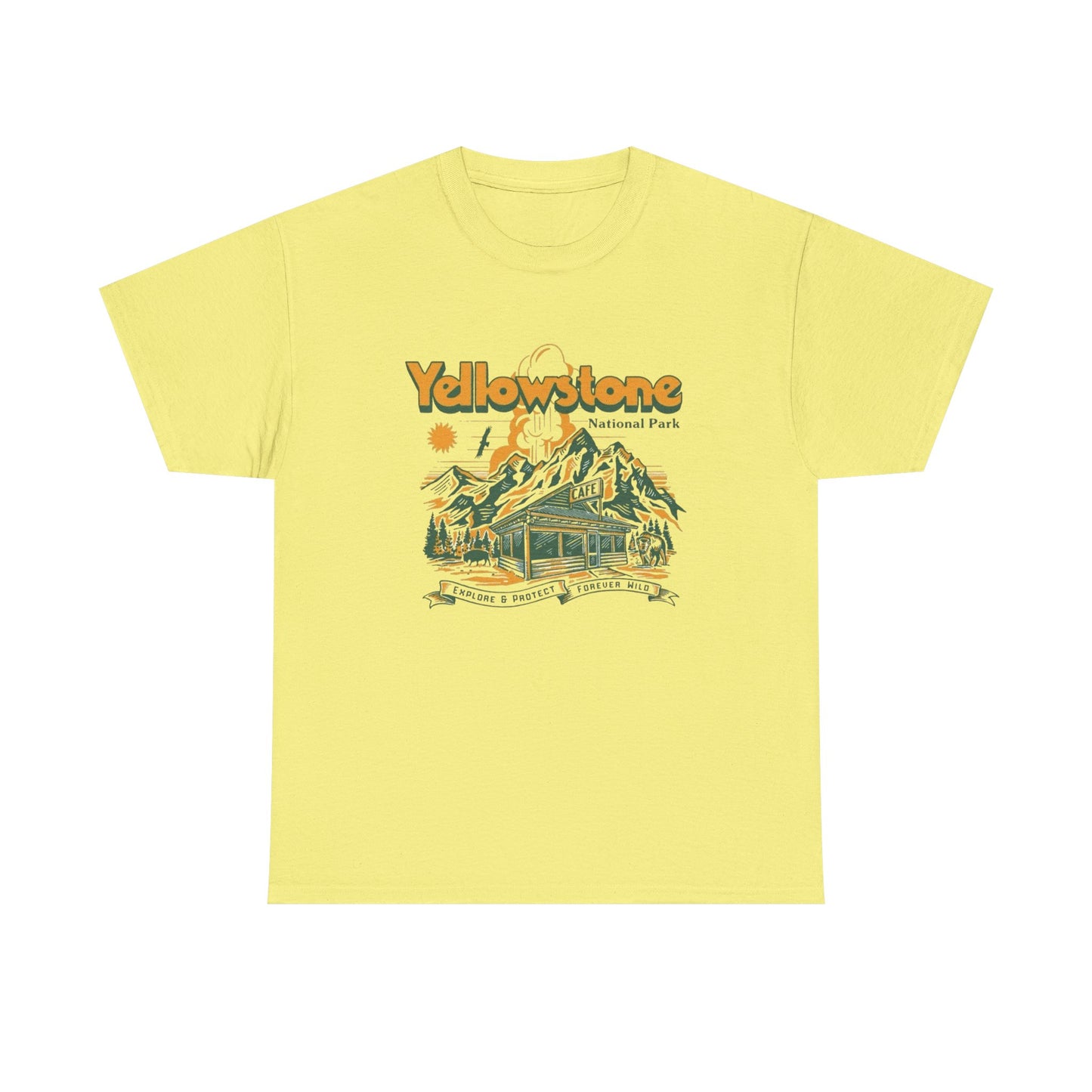 Yellowstone National Park Retro Graphic T Shirt Unisex Heavy Cotton Tee