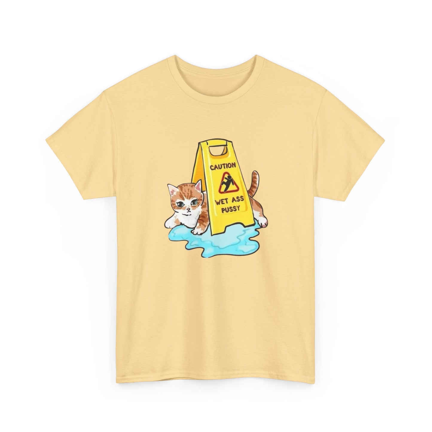 Caution Wet Ass Pussy Funny Cats Graphic T-Shirt Comfy Cotton Tee Brand NEW