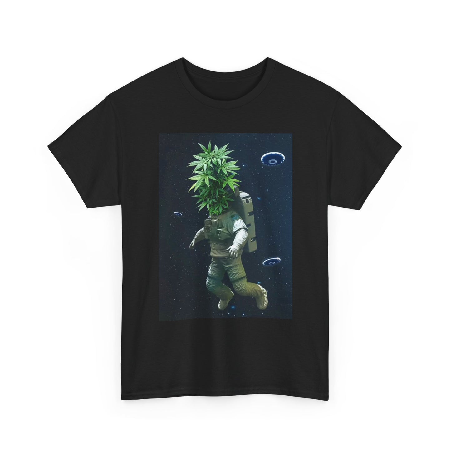 Floating Astronaut T Shirt Funny Weed Plant Space Unisex Heavy Cotton Tee