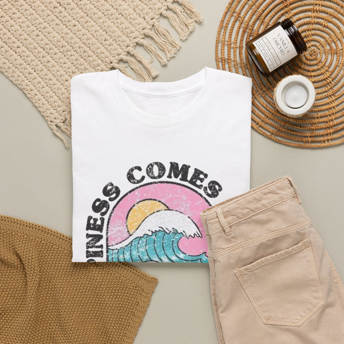 Happiness Comes in Waves Bahamas Ocean Graphic T-Shirt Men's Graphic Tee