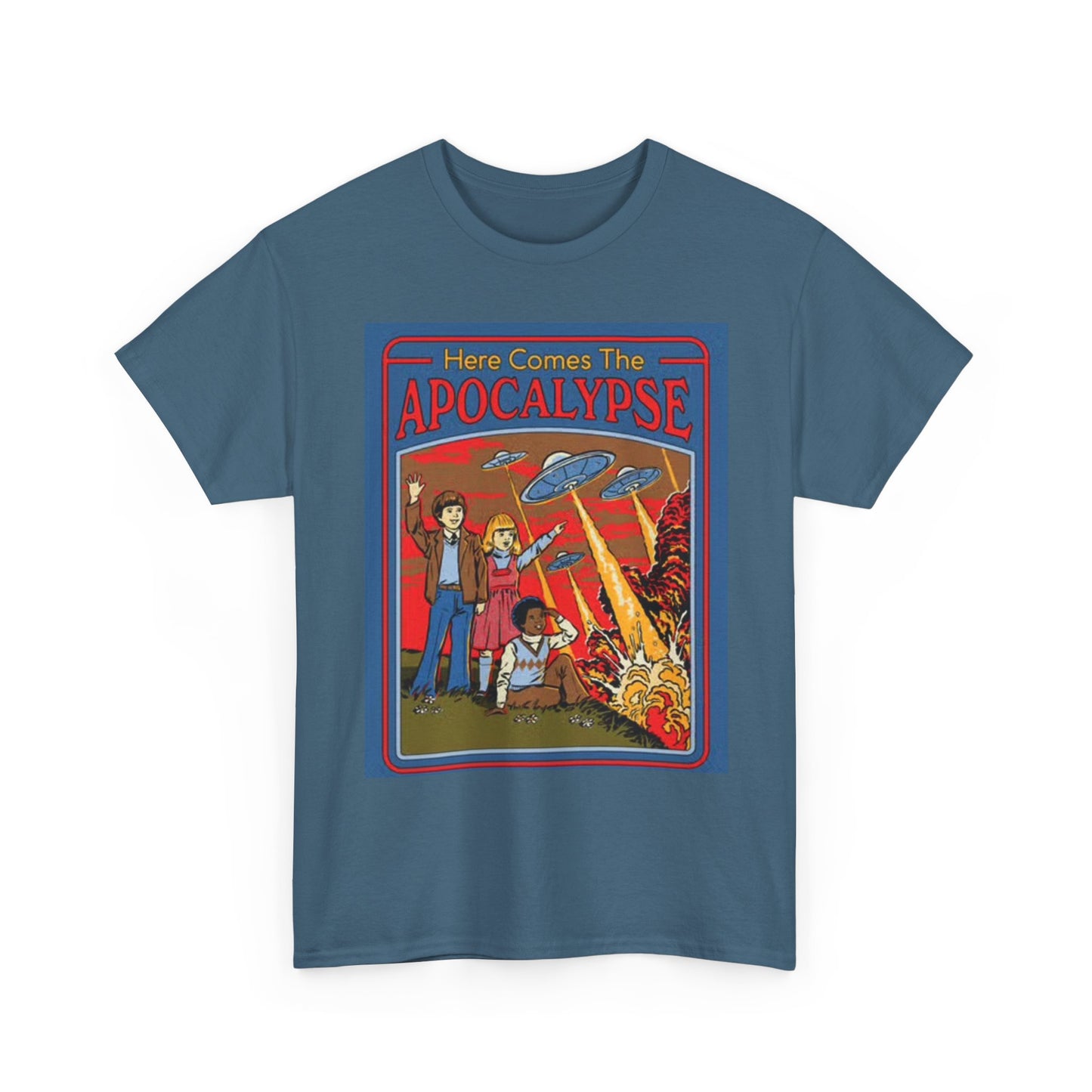 Here Comes The Apocalypse Graphic T Shirt Funny 70s ART Unisex Heavy Cotton Tee
