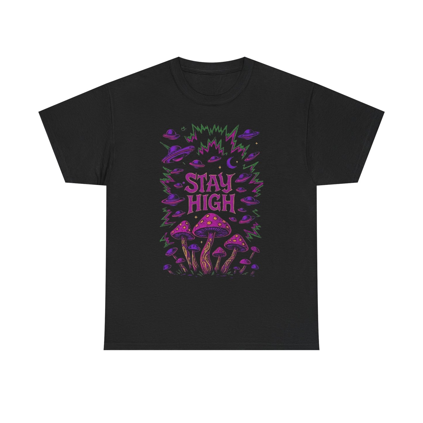 Stay High Trippy Mushrooms Graphic T Shirt Unisex Heavy Cotton Tee