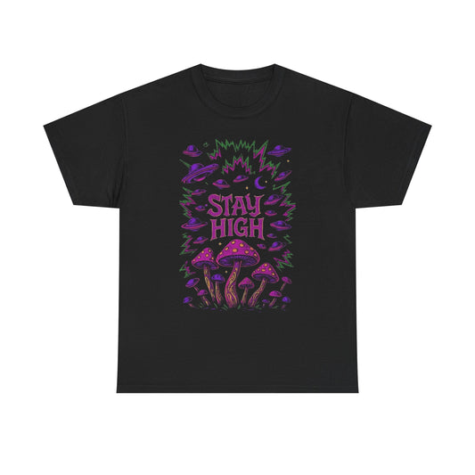 Stay High Trippy Mushrooms Graphic T Shirt Unisex Heavy Cotton Tee