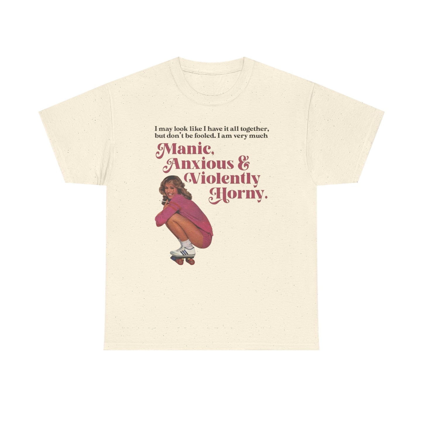 Anxious And Violently Horny Vintage Graphic T-Shirt Womens Comfy Cotton Tee NEW