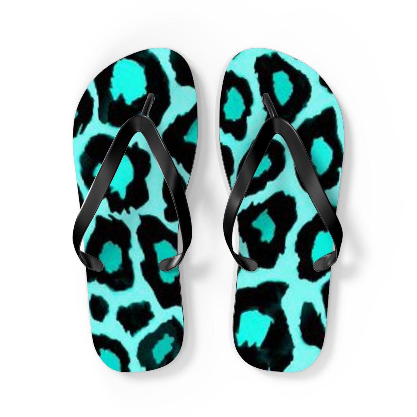 Turquoise Cheetah Beach Sandals, Slides for Summer, Flip Flops, Water Resistant