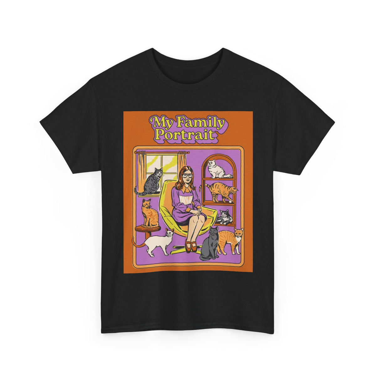 Family Portrait Tshirt Funny Cat lady 80s Vibe Unisex Heavy Cotton Tee