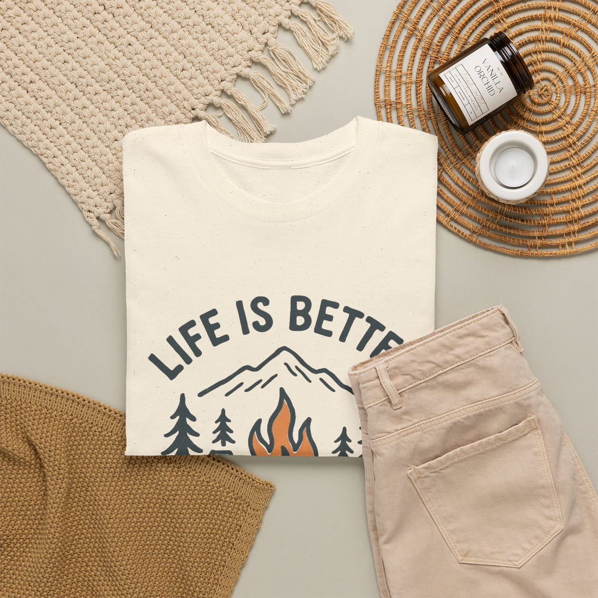 Life Is Better By The Campfire Graphic T Shirt Men's Heavy Cotton Tee