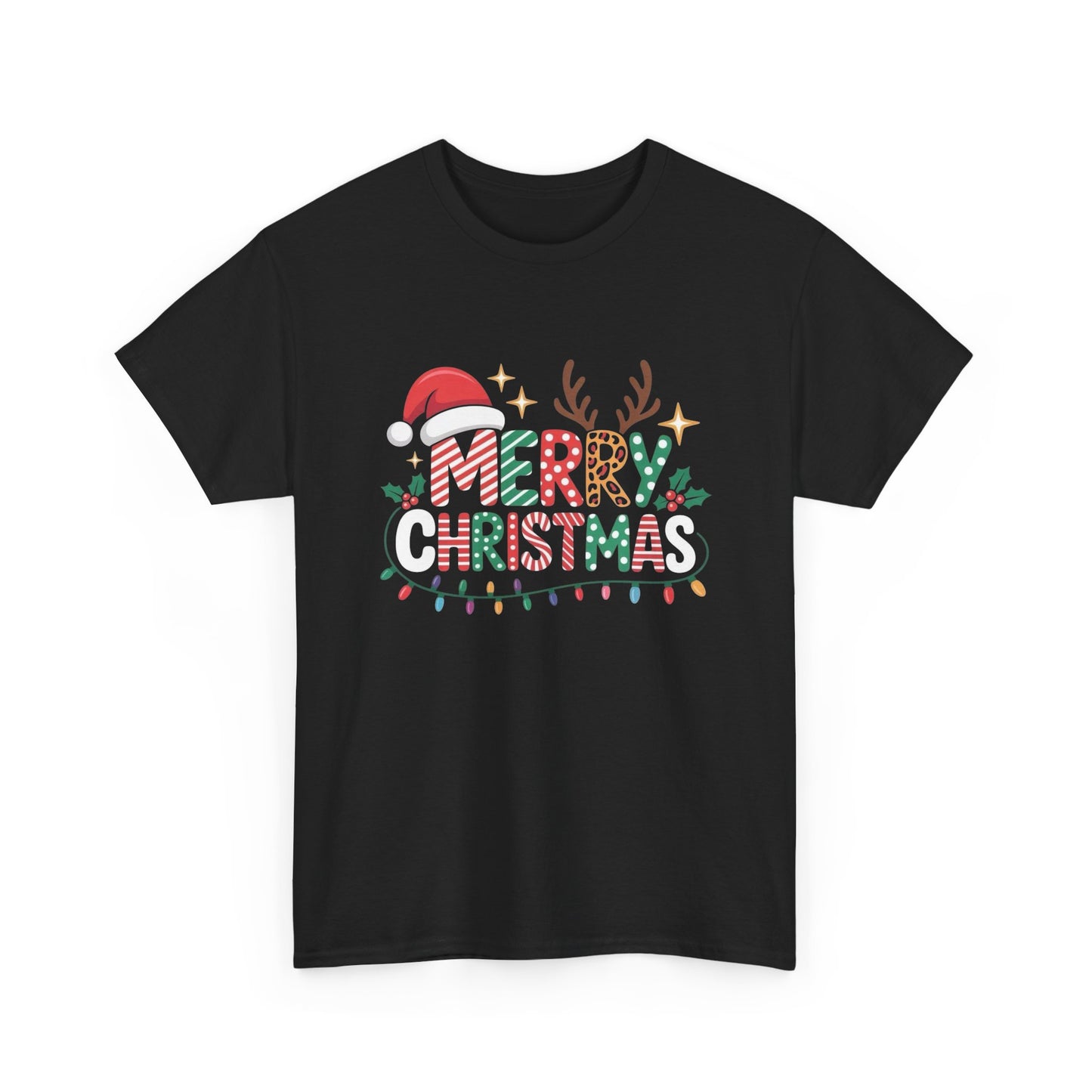 Merry Christmas Antlers Graphic T Shirt NEW Unisex Heavy Cotton Tee