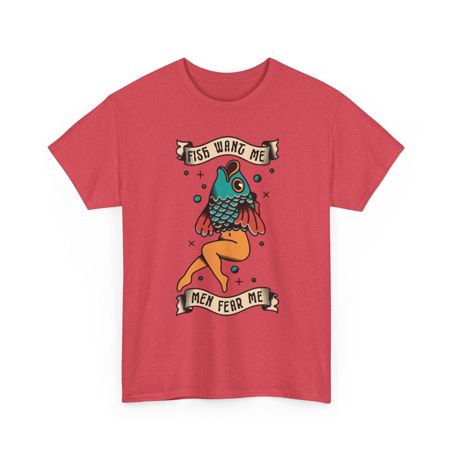 Sailor Jerry Fish T Shirt Funny Fear Tattoo Art Graphic Unisex Heavy Cotton Tee
