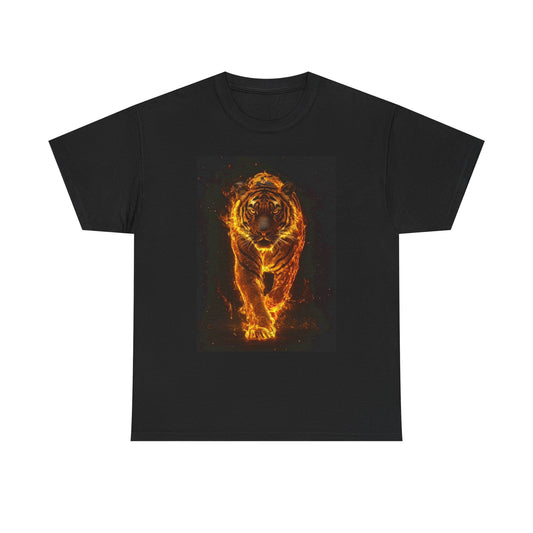 Tiger Running Graphic T Shirt On Fire Animals Unisex Heavy Cotton Tee