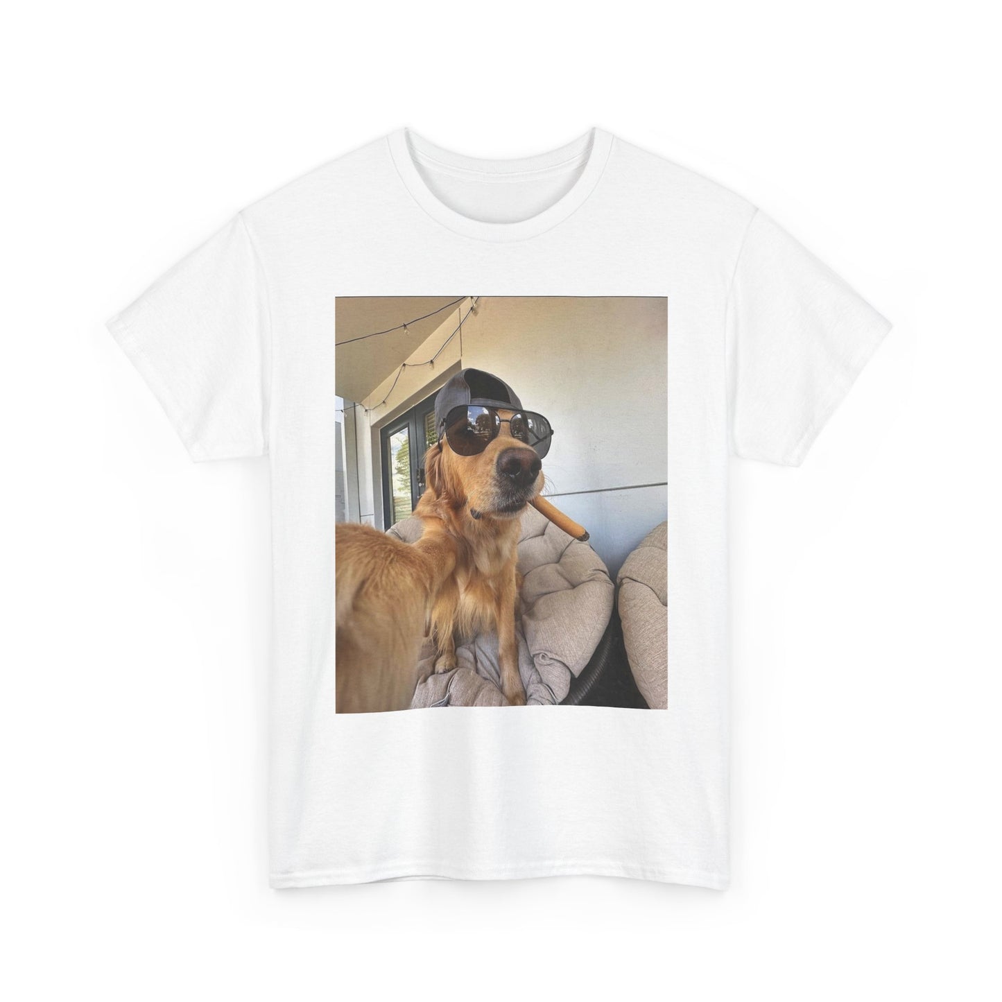 Golden Retriever Cigar Selfie Funny Graphic T-Shirt Unisex Heavy Cotton Tee NEW