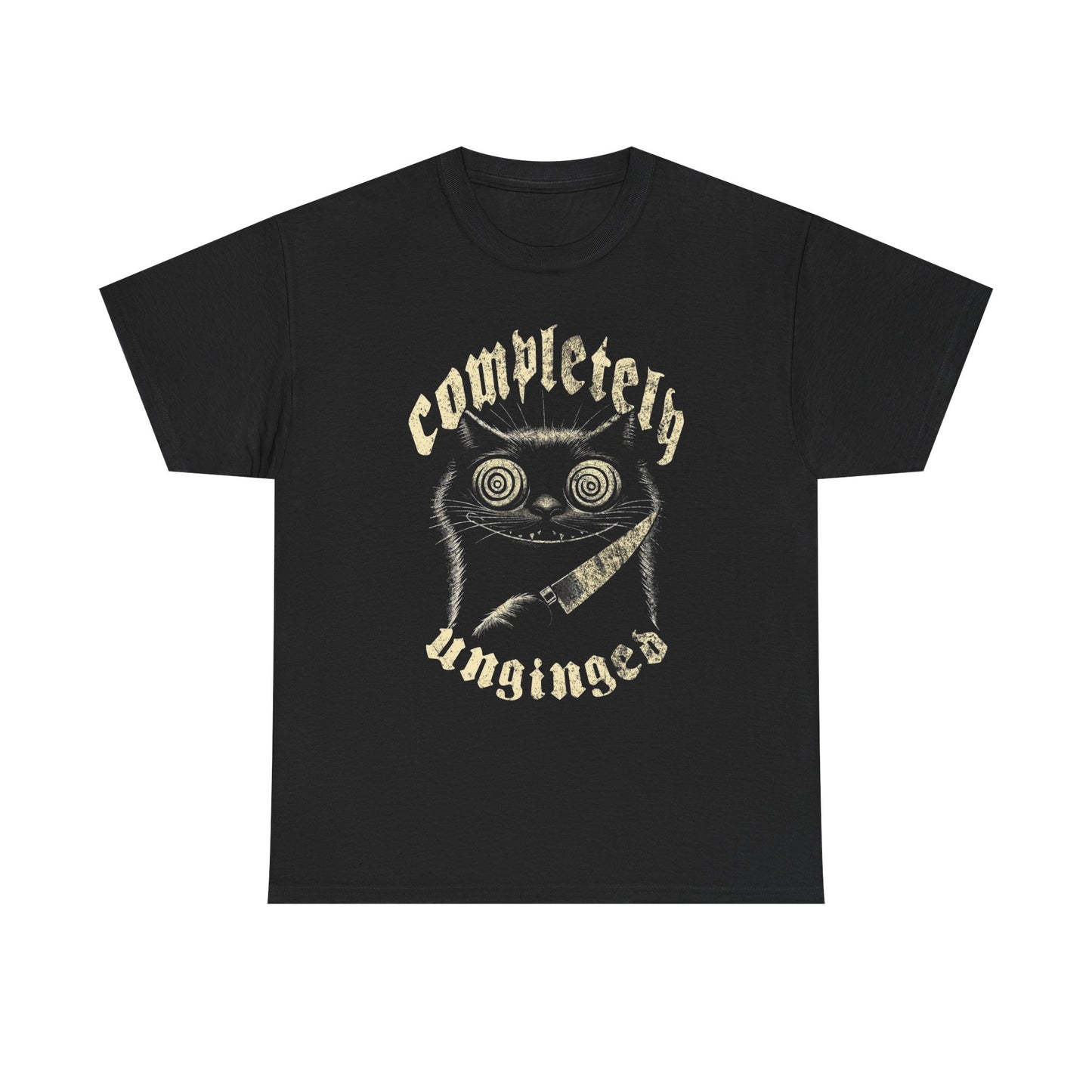 Completely Unhinged Funny Cat Graphic T Shirt Unisex Heavy Cotton Tee