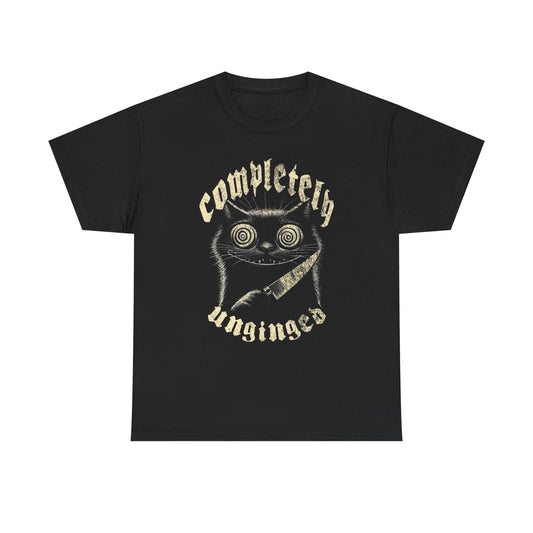 Completely Unhinged Funny Cat Graphic T Shirt Unisex Heavy Cotton Tee