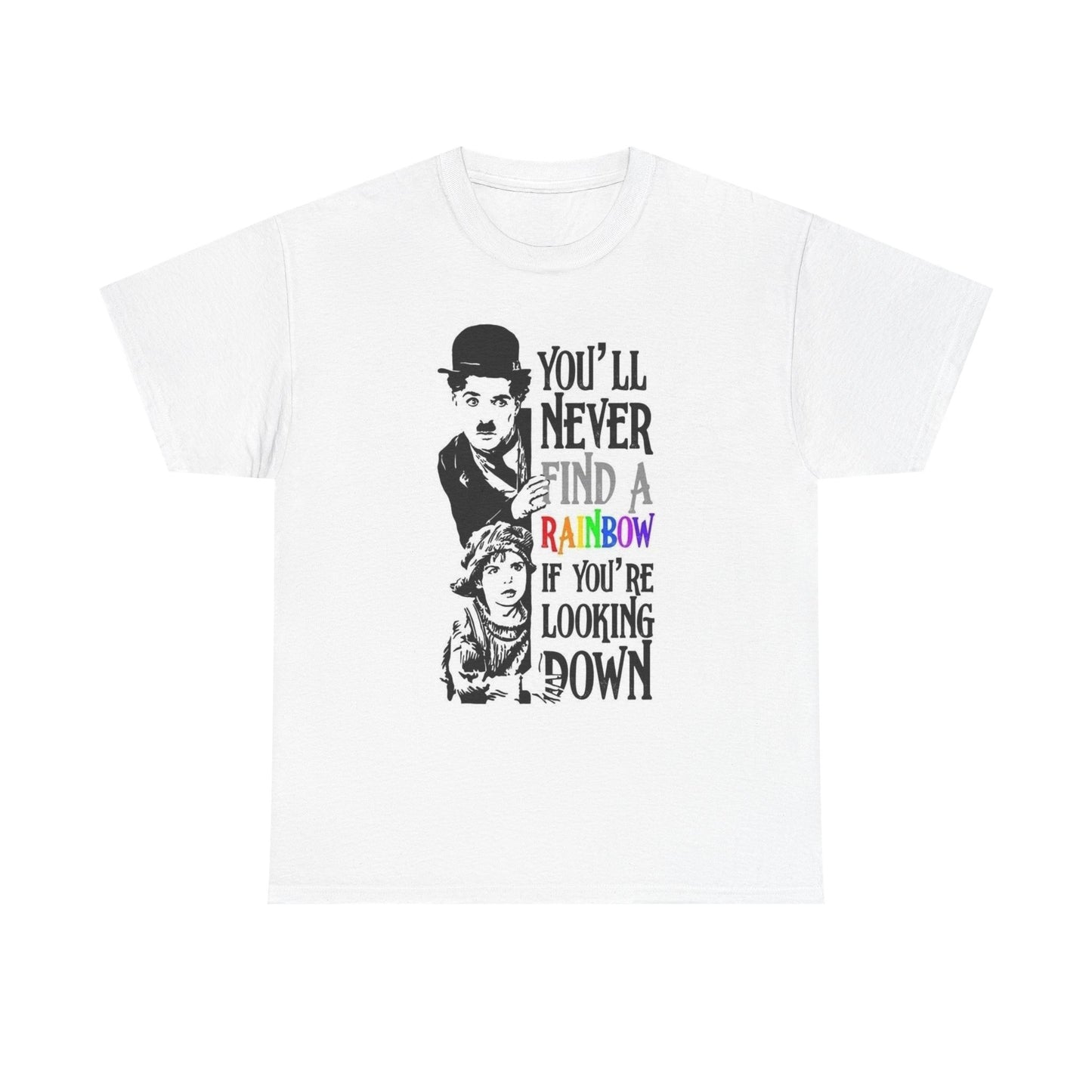 Charlie Chaplin Vintage Rainbow Graphic T Shirt Adult NEW Unisex Heavy Cotton