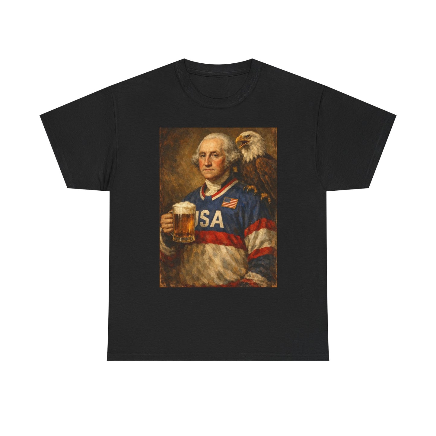 George Washington Beer USA Graphic T Shirt Men's Heavy Cotton Tee - Quality - Modern True to Size