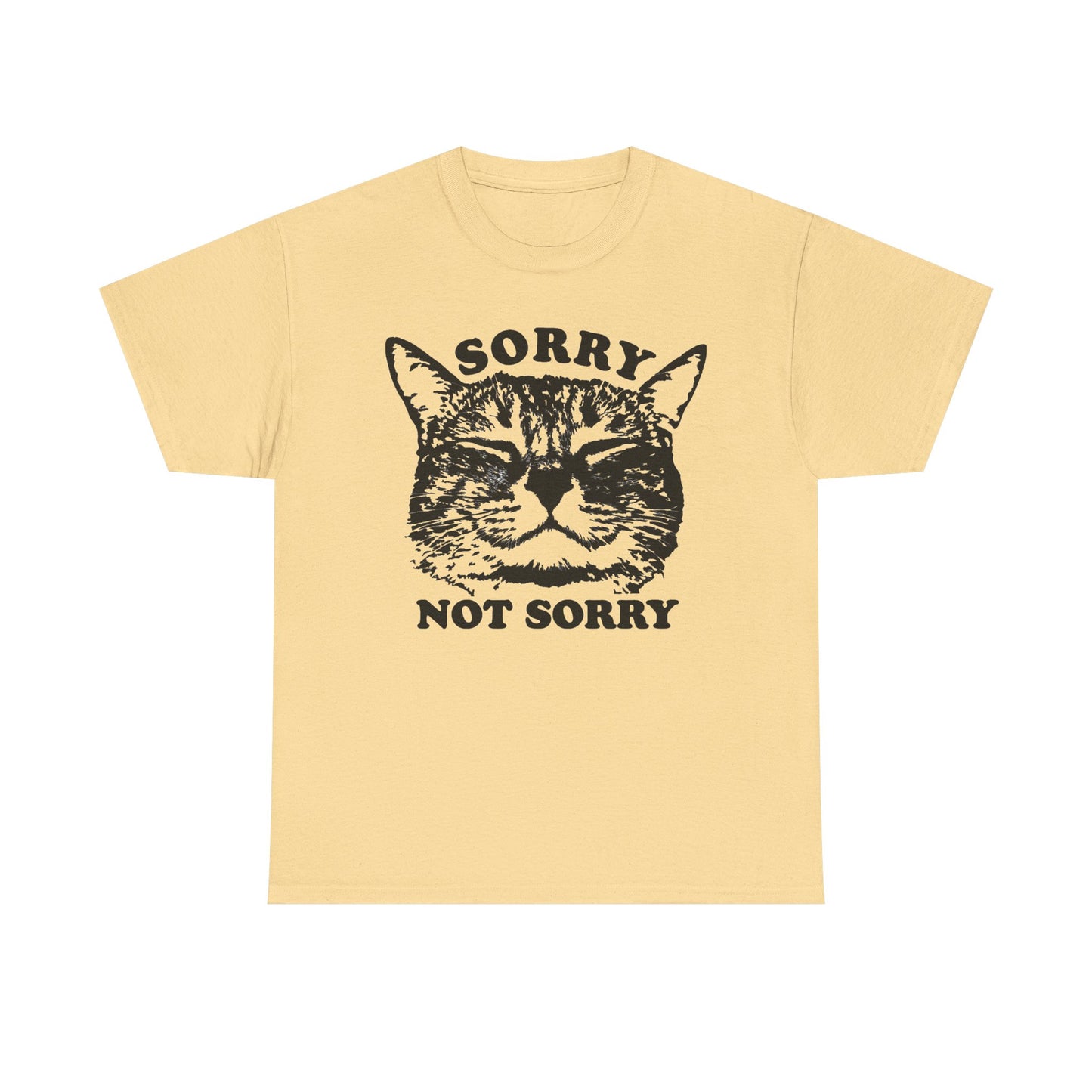 Sorry Not Sorry Funny Cat Jokes Graphic T Shirt Regular Men's Heavy Cotton Tee