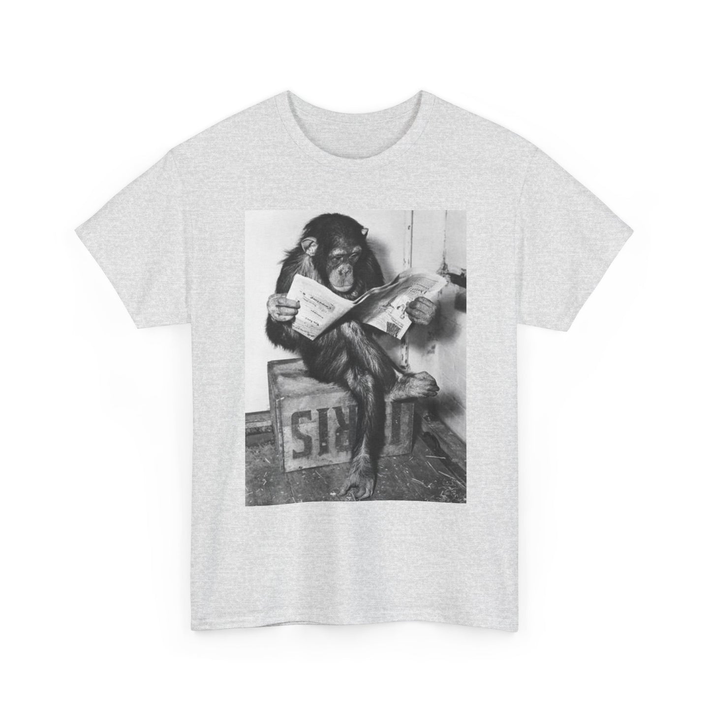 Monkey Reading Newspaper Graphic T Shirt Funny Unisex Heavy Cotton Tee
