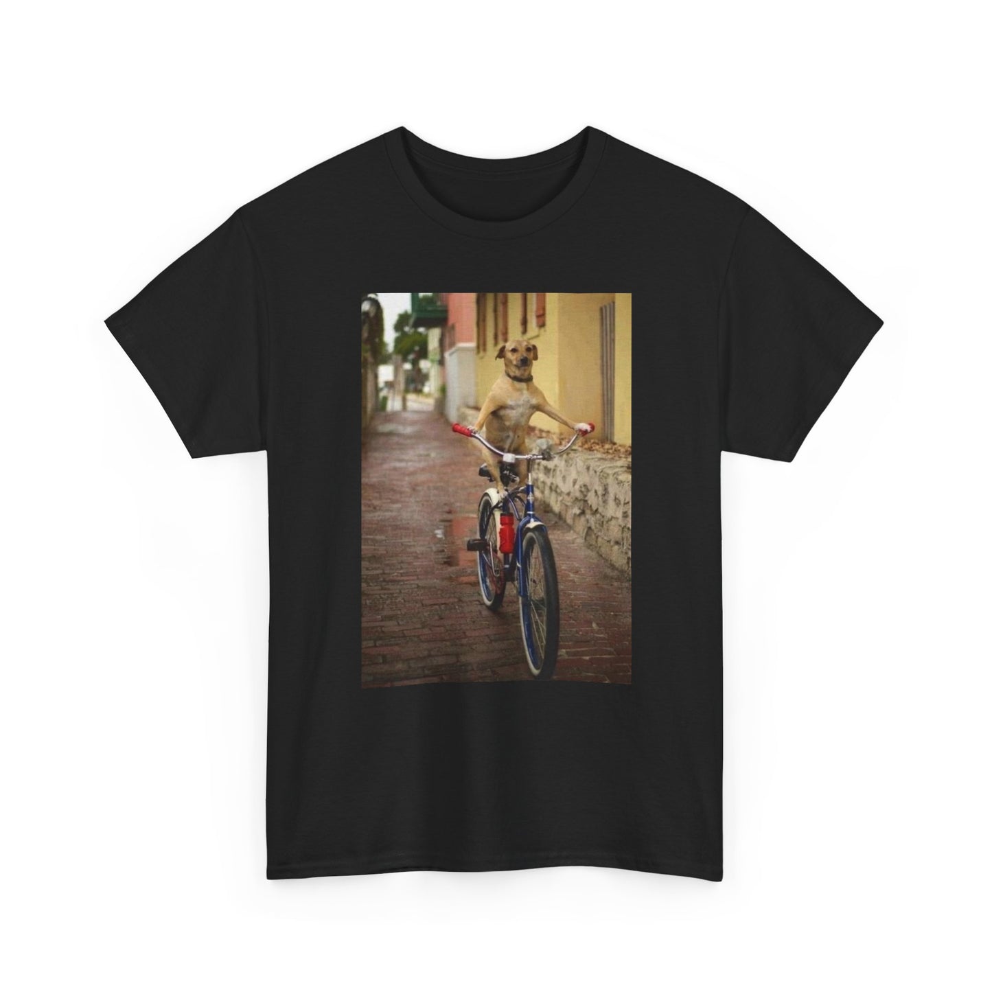 Dog Riding Bike Funny Graphic T-Shirt Unisex Heavy Cotton Tee NEW