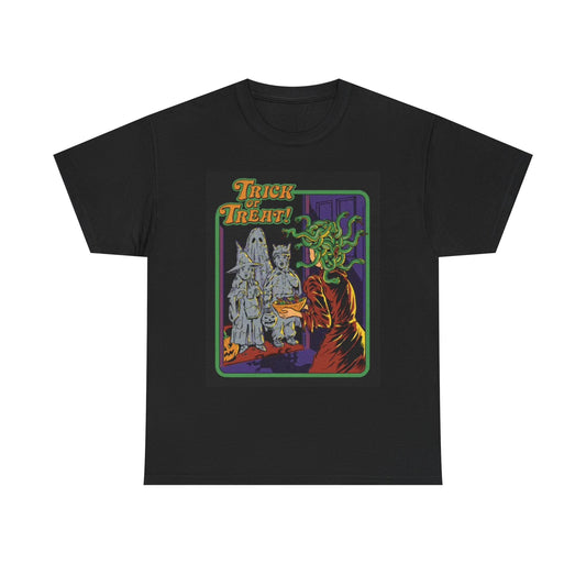 Trick Or Treat Graphic T Shirt Funny 70s Comedy ART Unisex Heavy Cotton Tee
