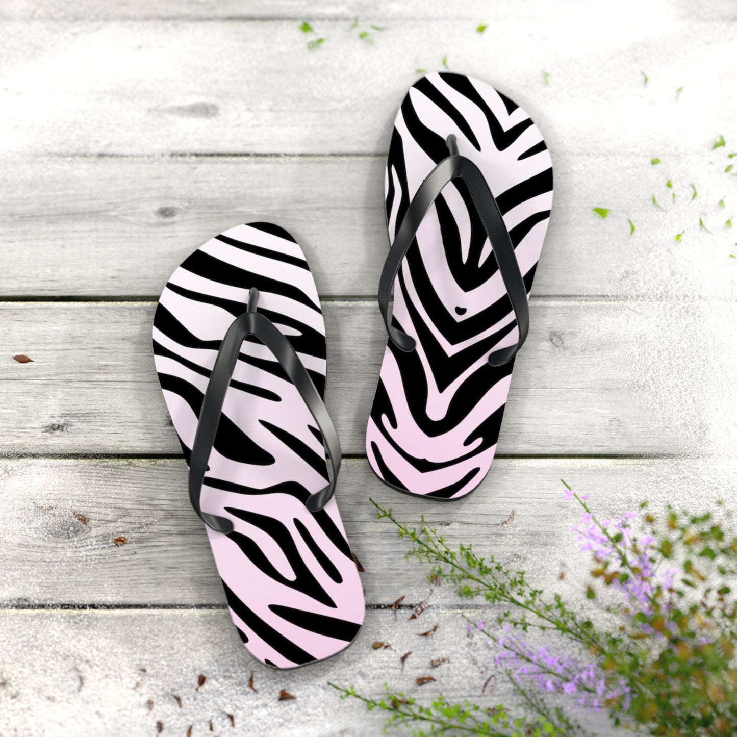Zebra Print Beach Sandals, Slides for Summer, Flip Flops, Water Resistant