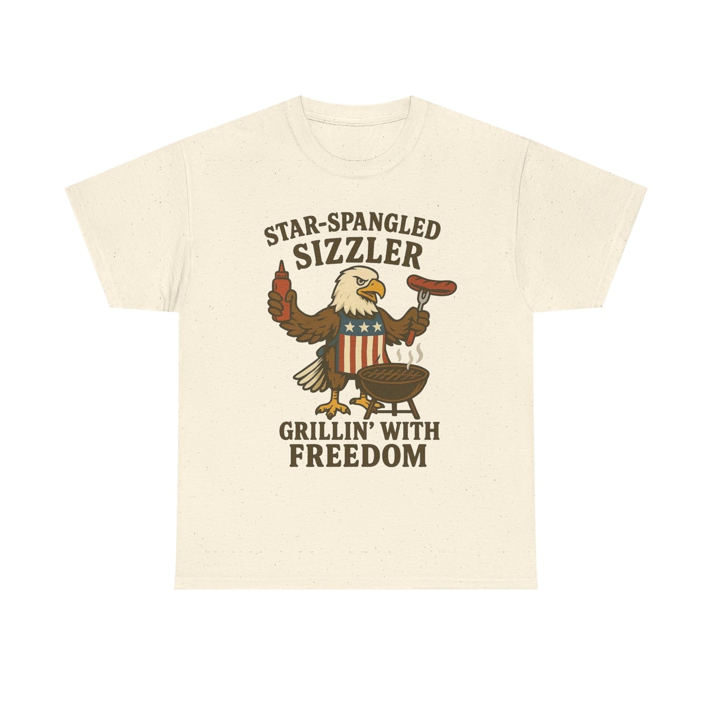 Grilling With Freedom American Flag T Shirt USA Bald Eagle Unisex Heavy Cotton