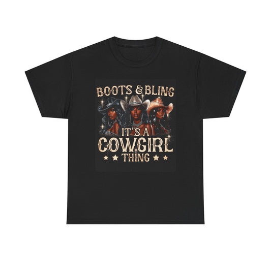 Boots And Bling Cowgirl Things Graphic T Shirt Women's Vintage Retro Cotton Tee