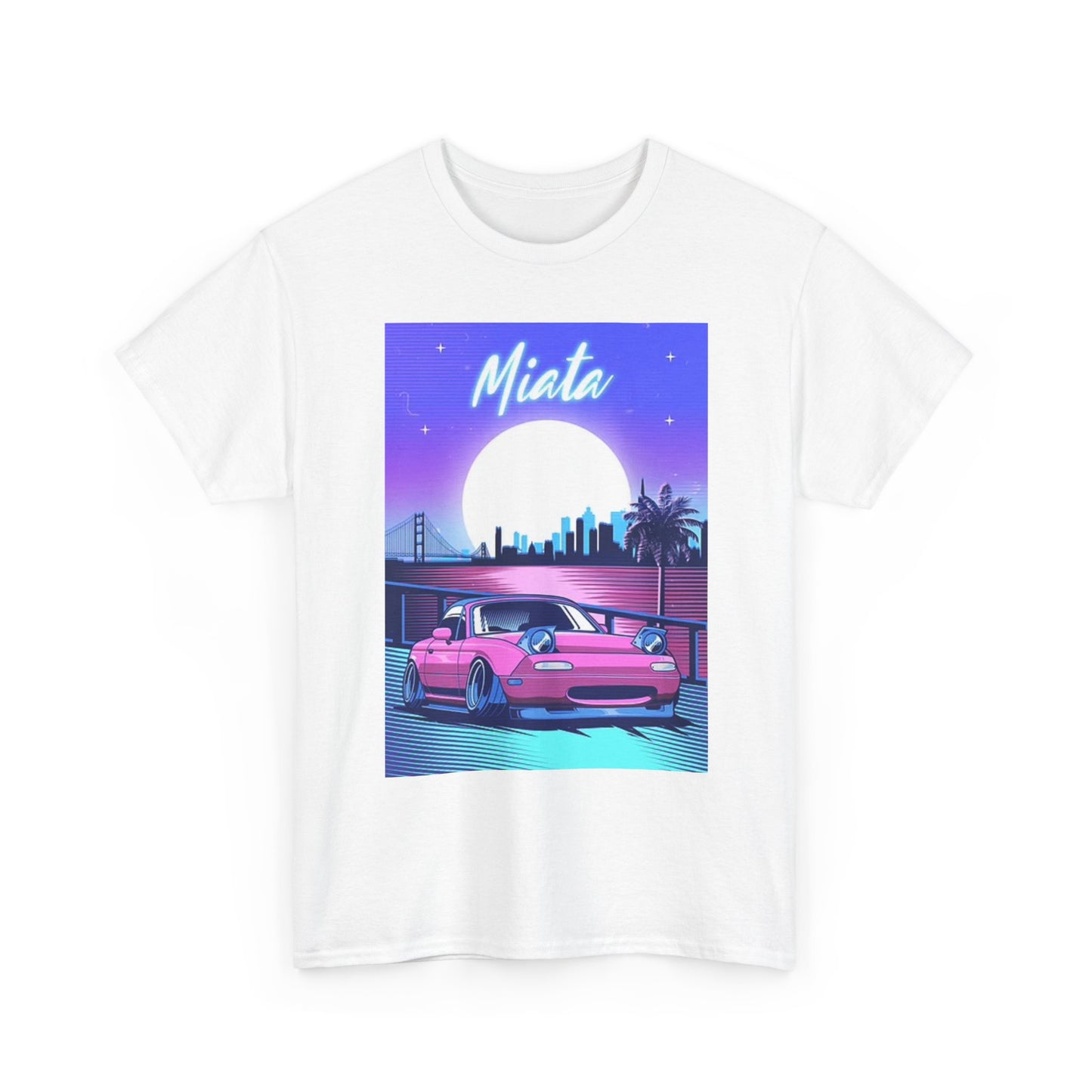Mazda Miata Graphic T Shirt Retro Neon Car Show Unisex Heavy Cotton Tee JDM