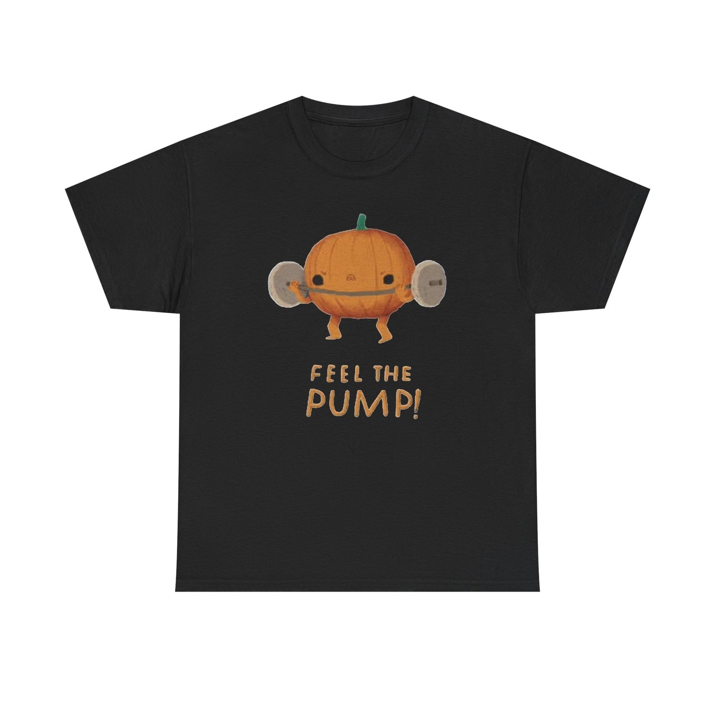 Feel The Pump Pumpkin Graphic T Shirt Funny Gym Workout Unisex Heavy Cotton Tee