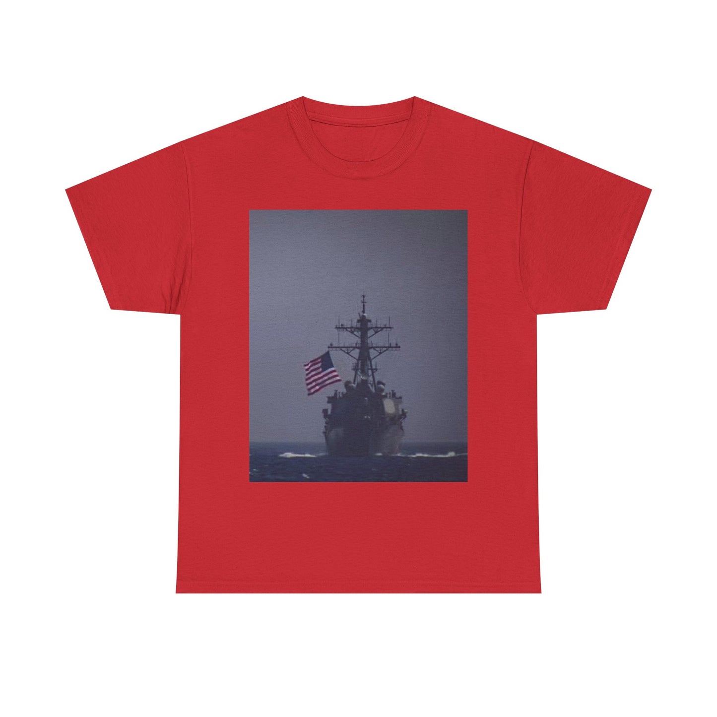 Navy Warship T shirt American Flag Military Battleship USA Unisex Heavy Cotton