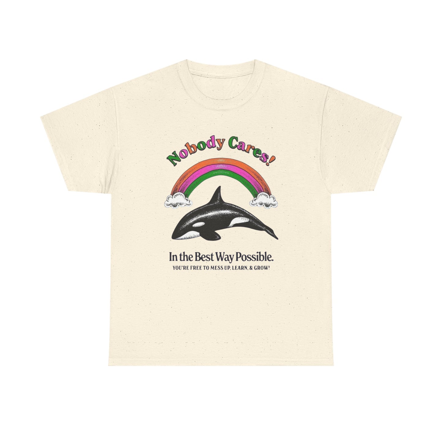 Nobody Cares Whale Rainbow Graphic T-Shirt Unisex Heavy Cotton Tee Gift