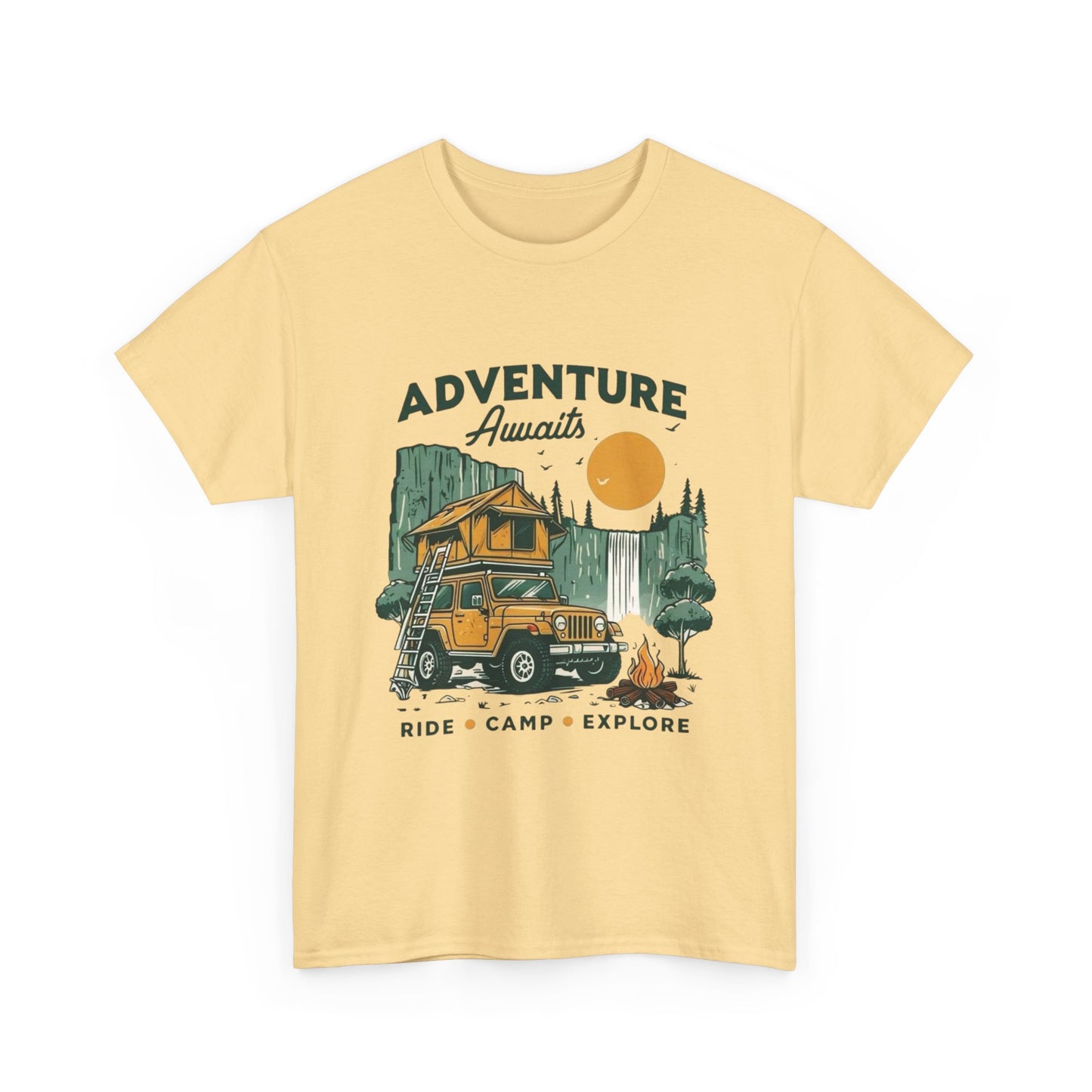 Adventure Awaits Camping Graphic T Shirt Unisex Heavy Cotton Tee
