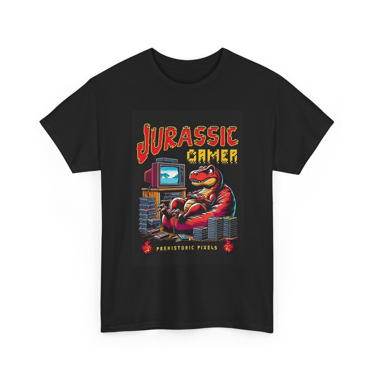Jurassic Gamer Graphic T Shirt Retro Video Games Cartoons Unisex Heavy Cotton