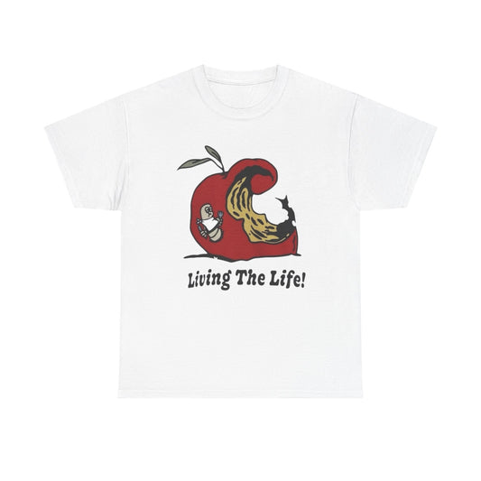 Living The Life Apple Vintage Graphic T Shirt ADULT NEW Heavy Cotton Tee