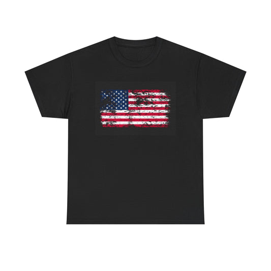 American flag T-shirt military pride tattered flag USA Unisex Heavy Cotton Tee