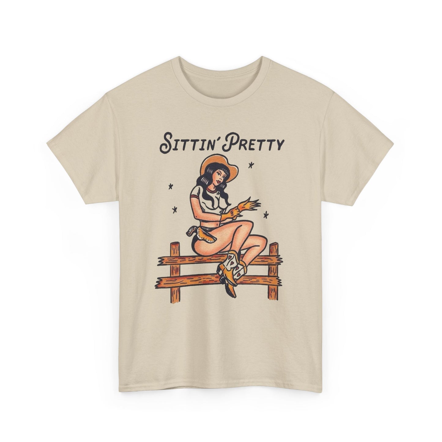 Sitting Pretty Cowgirl Western Graphic T Shirt Unisex Heavy Cotton Tee GIFT NEW