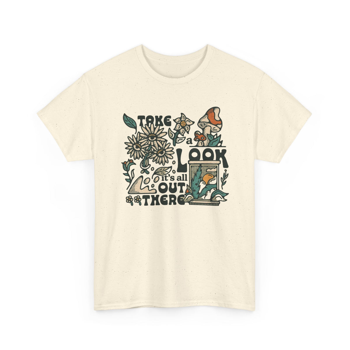 Take A Look Outside Graphic T Shirt Men's Retro Heavy Cotton Tee