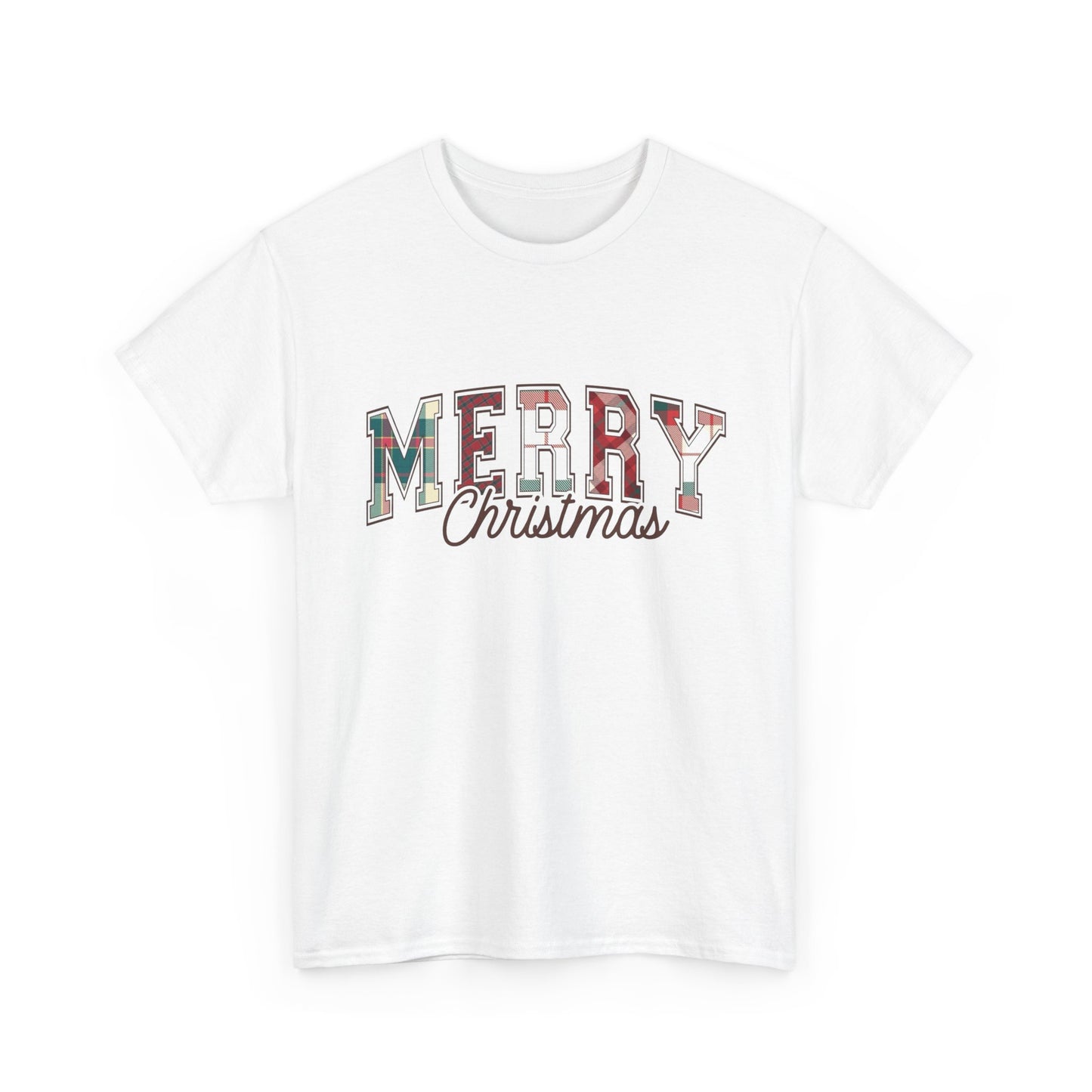 Merry Christmas Plaid Graphic T Shirt NEW Unisex Heavy Cotton Tee