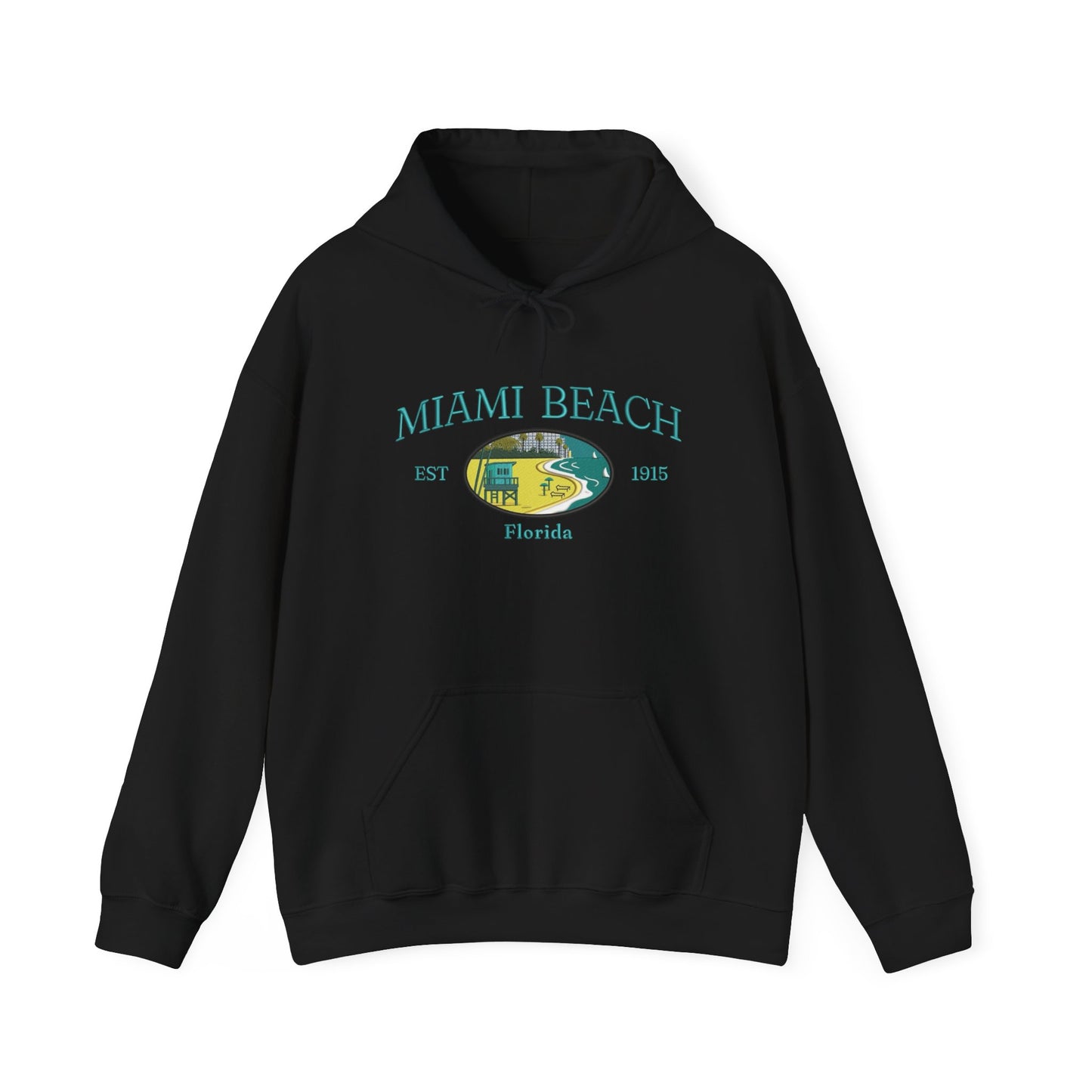 Miami Beach Retro Graphic Hoodie Heavy Blend Sweatshirt NEW