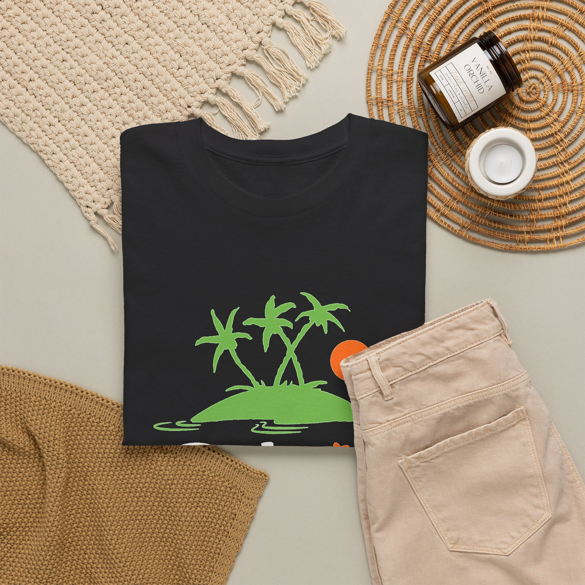 Palm Trees And Ocean Breeze Graphic T Shirt Men's Heavy Cotton Tee