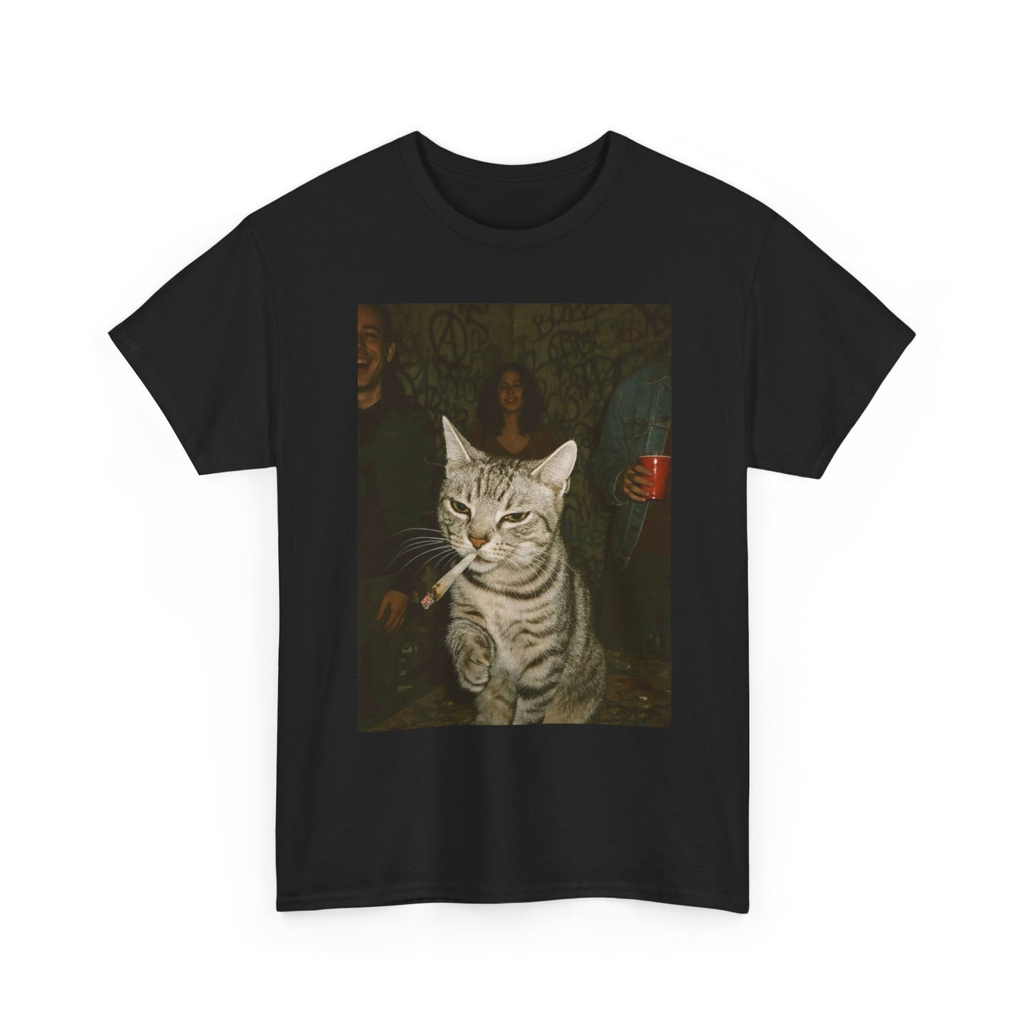 Funny Cat Partying Graphic T Shirt Unisex Heavy Cotton Tee