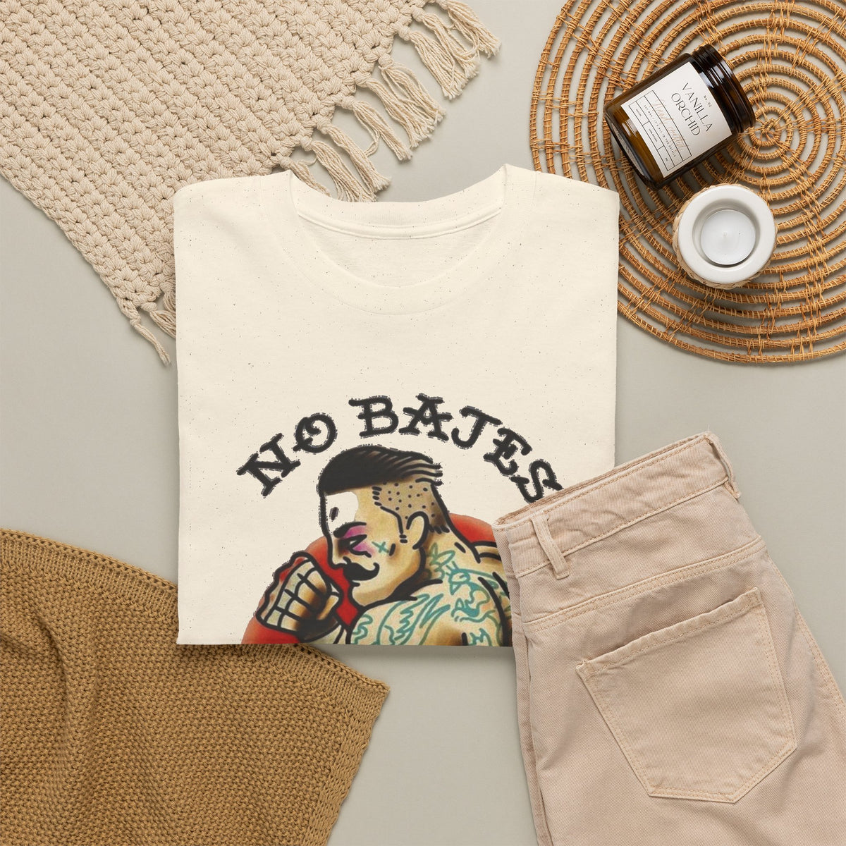 No Bajes La Guardia Braves the Guard Tattoo Style Graphic T-Shirt Men's Tee