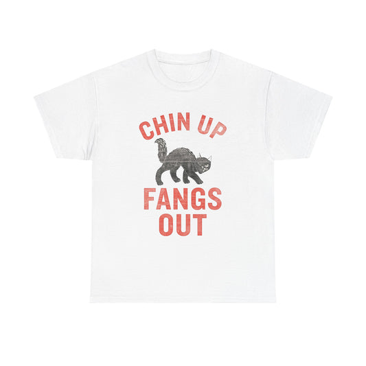 Chin Up Fangs Out Black Cat Graphic T Shirt Adult NEW